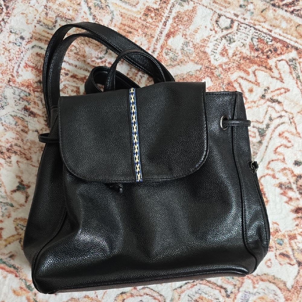 Elegant Black Leather Women's Convertible Back Pack/Bag